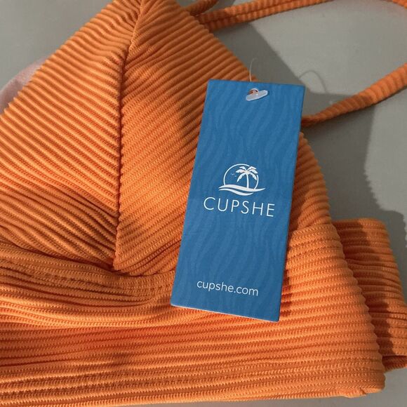 NEW Cupshe Sexy Triangle Bikini Top Orange Adjustable Straps Swimsuit Size Small - Picture 6 of 7